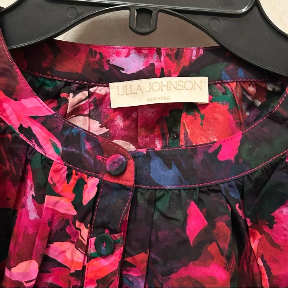 $290 Ulla Johnson Vienne Floral Puff-Sleeve Blouse size 0